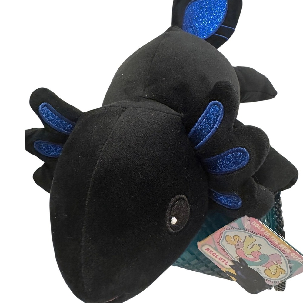 Fiesta Snugglies Axolotl Black Blue Glitter Plush Stuffed Animal A08166 10.5in